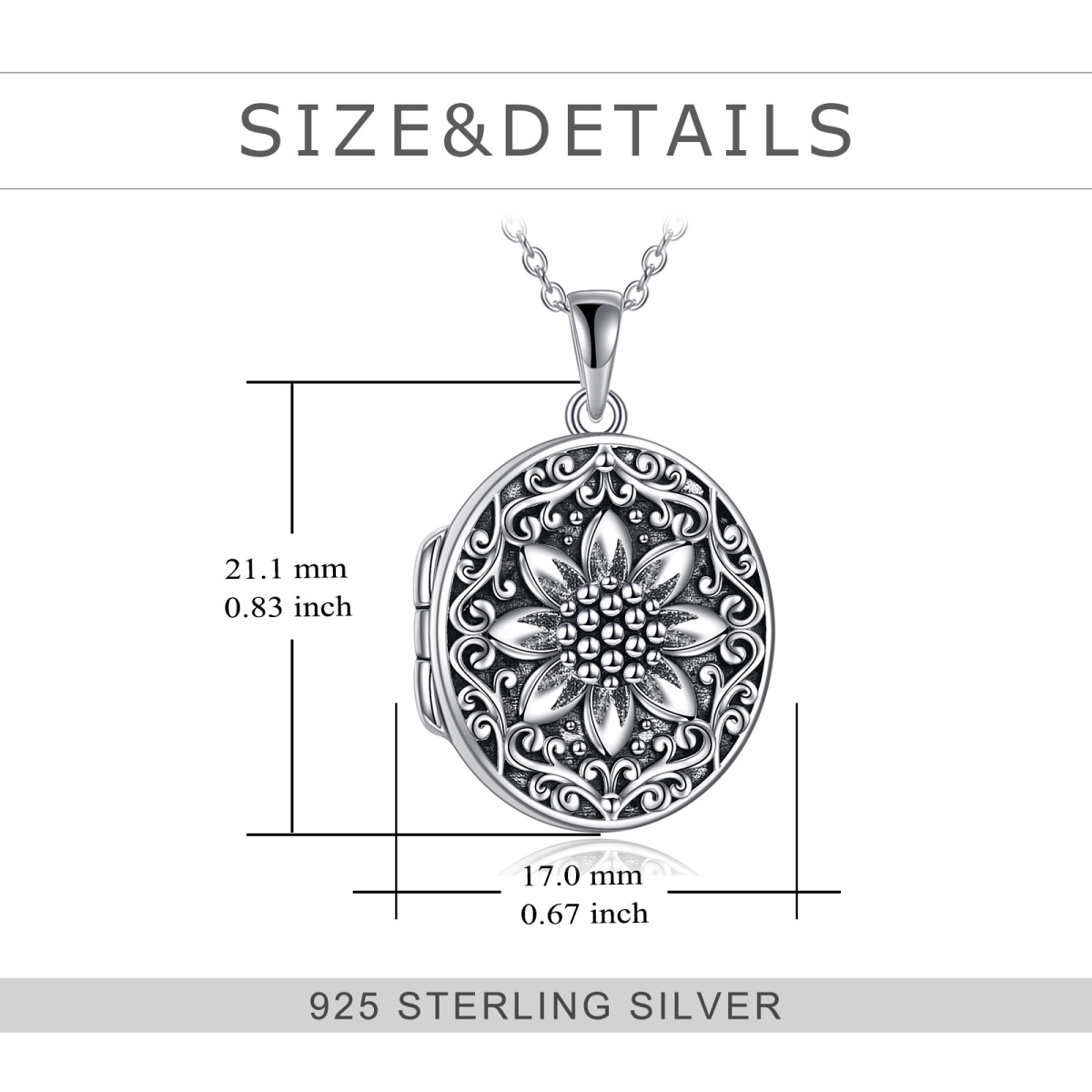 Sterling Silver Sunflower With Personalized Photo Locket Necklace For Women-5