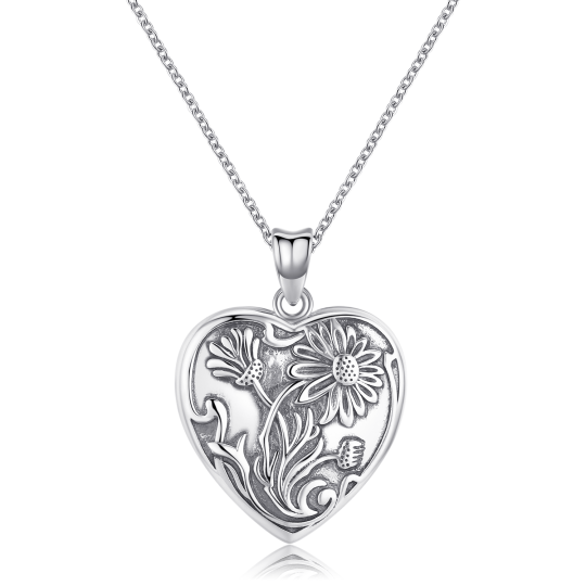 Sterling Silver Sunflower & Personalized Photo Personalized Photo Locket Necklace