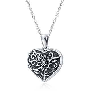 Sterling Silver Sunflower Personalized Photo Locket Necklace-15