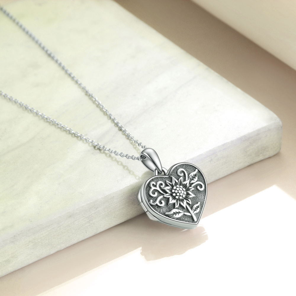 Collar Portafotos Personalizado Girasol en Plata de Ley-3