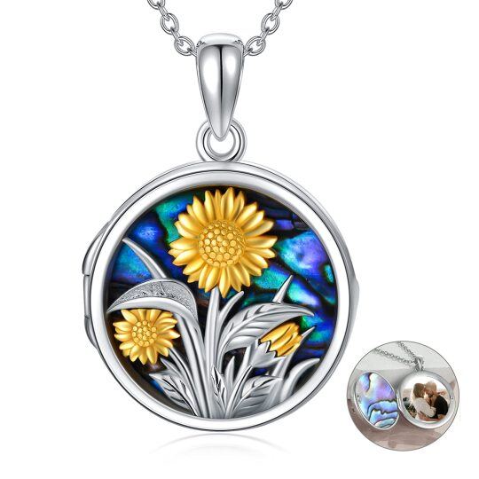 Collana con medaglione in argento sterling con girasole e foto personalizzata