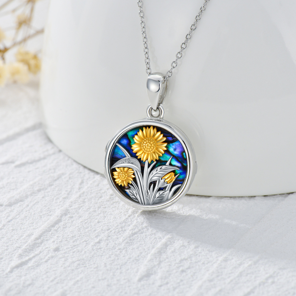 Sterling Silver Sunflower Personalized Photo Locket Necklace-4