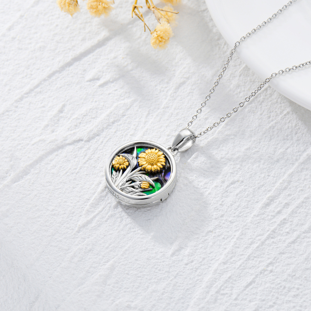 Sterling Silver Sunflower Personalized Photo Locket Necklace-5