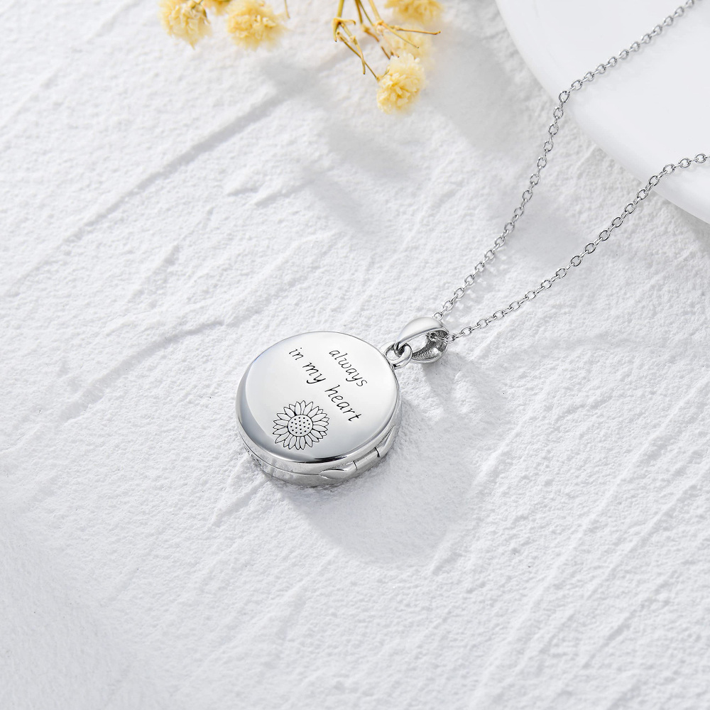 Sterling Silver Sunflower Personalized Photo Locket Necklace-6