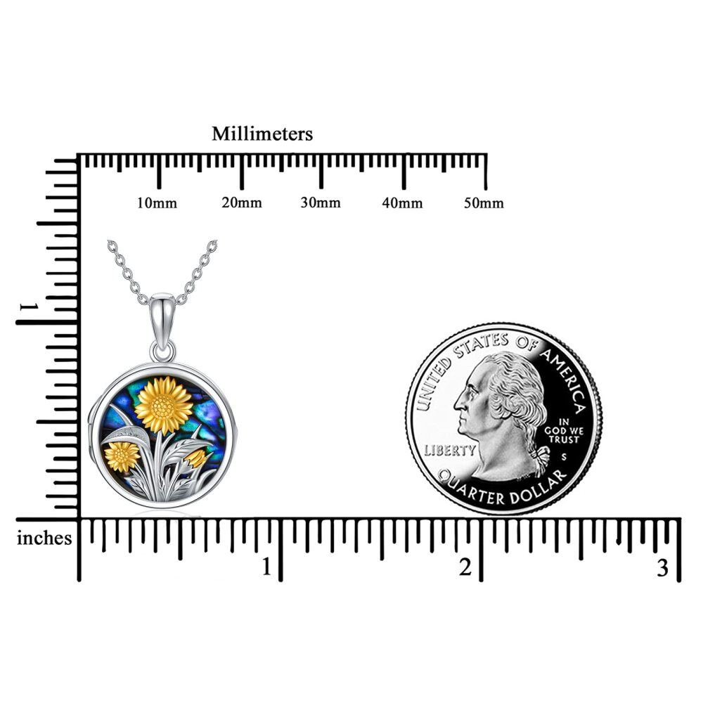 Sterling Silver Sunflower Personalized Photo Locket Necklace-7
