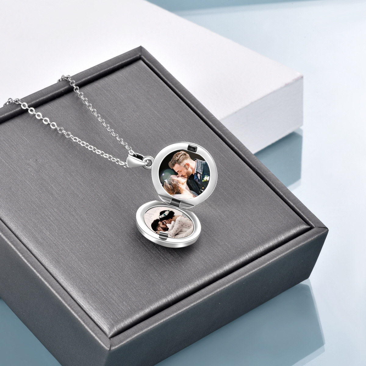 Sterling Silver Sunflower Personalized Photo Locket Necklace With Engraved Word For Women-3