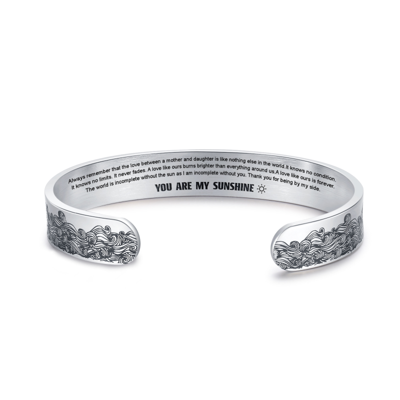 Sterling Silver Sunflower Plain Bangle Bracelet with Engraved Word-1