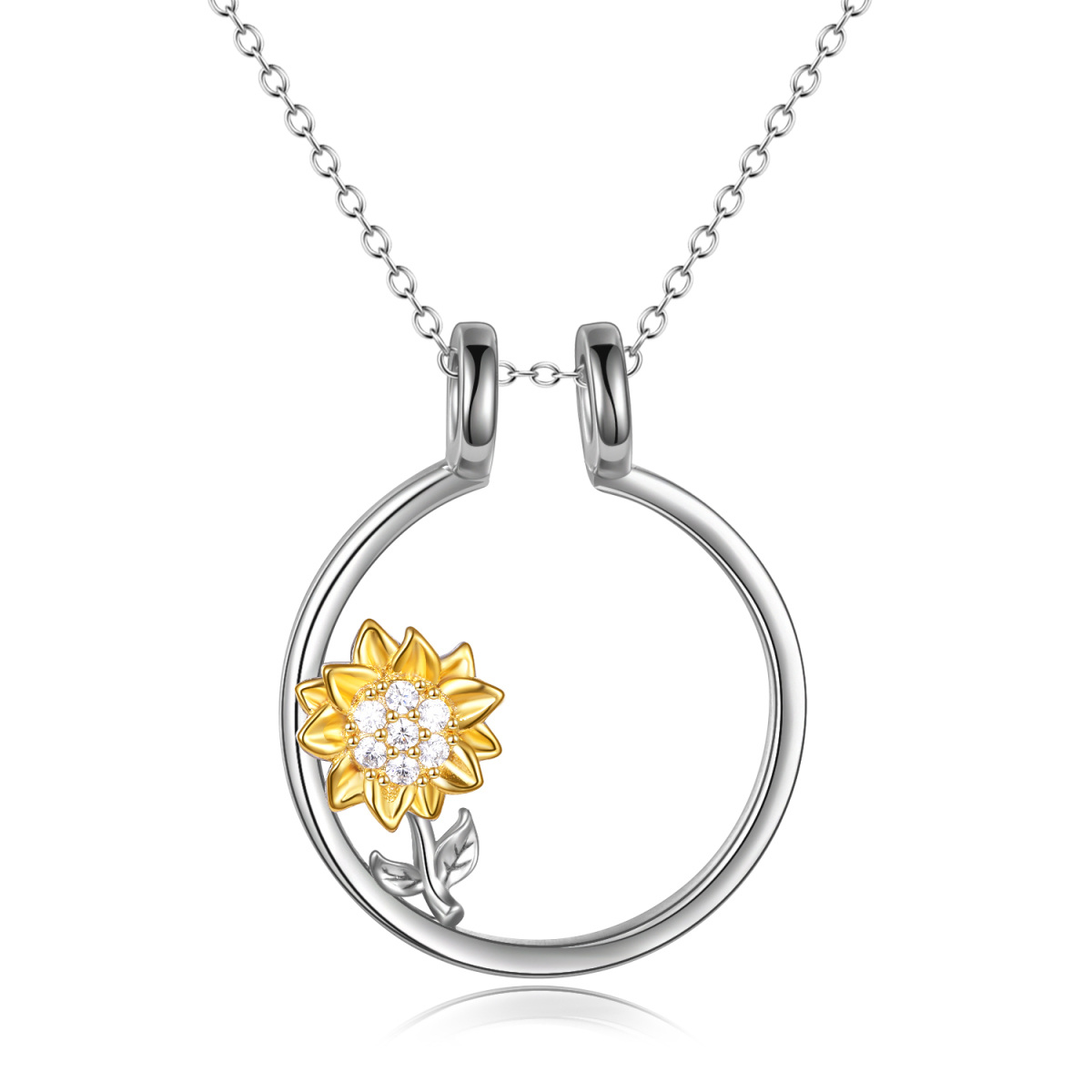 Collana con ciondolo porta-anelli in argento sterling con girasole-1