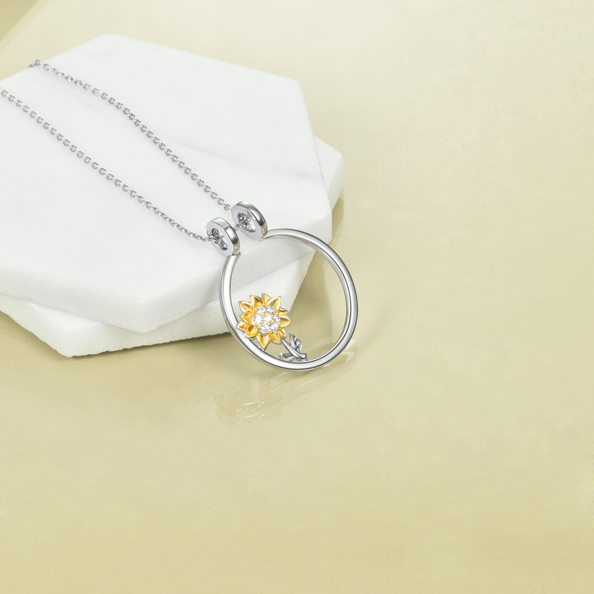 Collier en argent sterling avec pendentif porte-bague en forme de tournesol-3