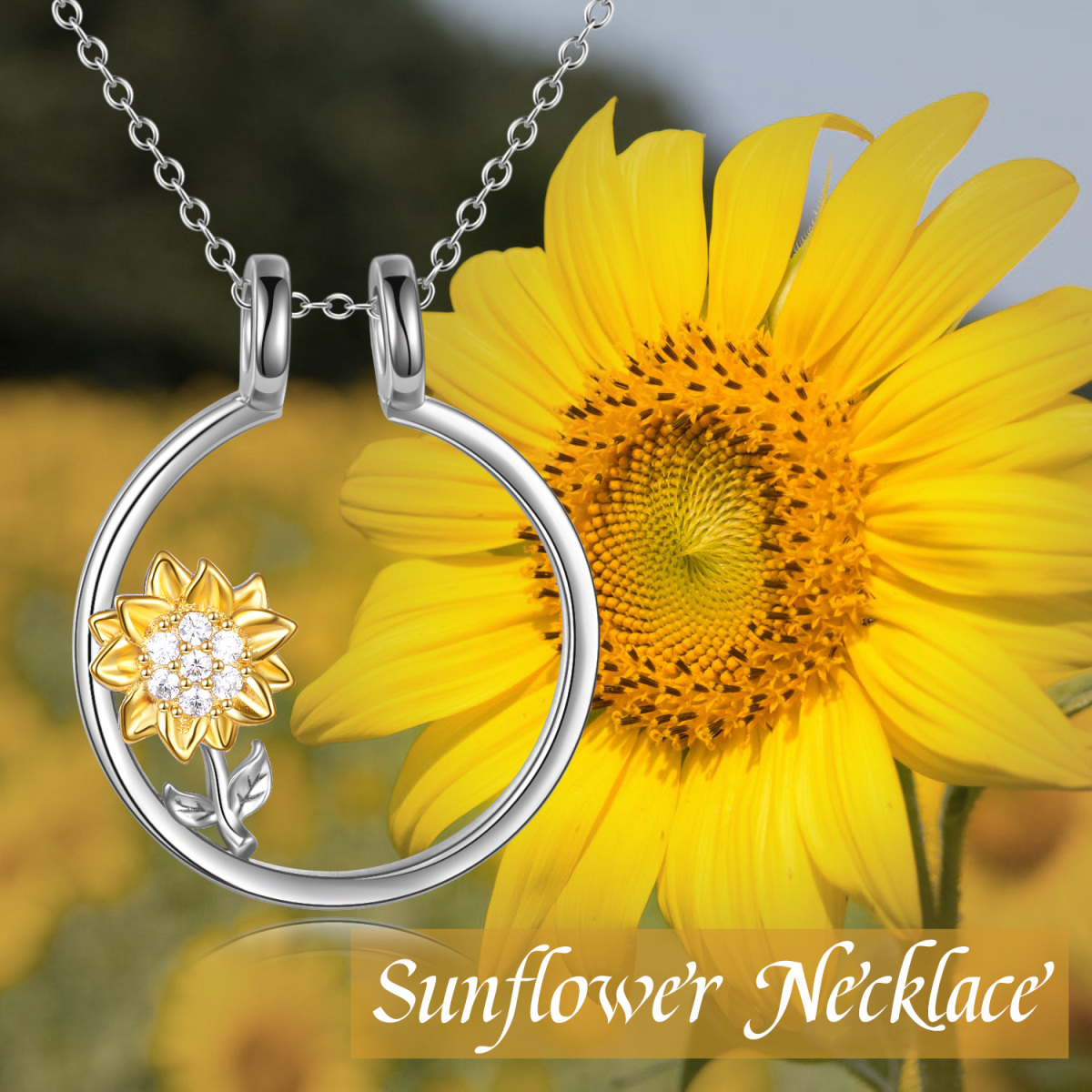 Collier en argent sterling avec pendentif porte-bague en forme de tournesol-4