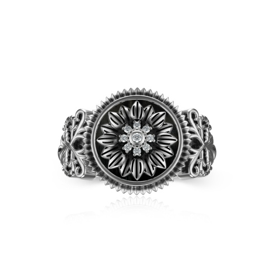 Sterling Silver Cubic Zirconia Sunflower Ring