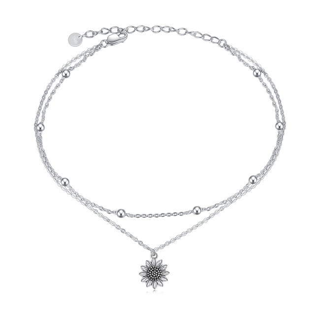 Sterling Silber Sonnenblume einlagig Fußkettchen-1