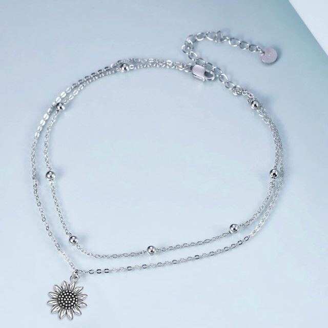 Cavigliera a strato singolo con girasole in argento sterling-3