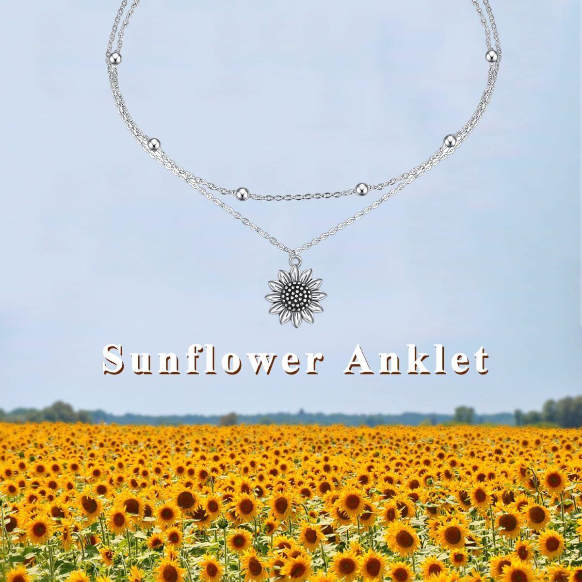 Sterling Silver Sunflower Single Layer Anklet-5