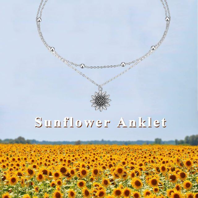 Cavigliera a strato singolo con girasole in argento sterling-5