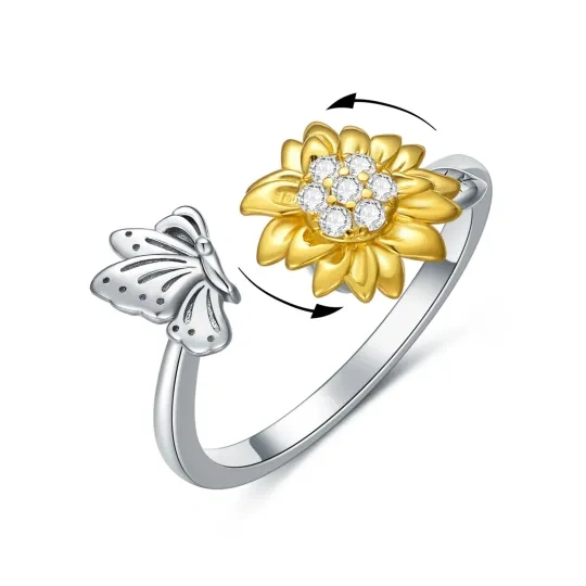 Anillo giratorio de girasol de plata de ley