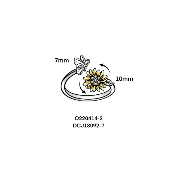 Anillo giratorio de girasol de plata de ley-5