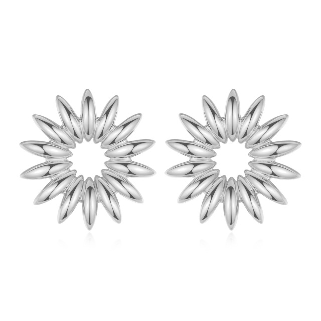 Sterling Silver Sunflower Stud Earrings-1