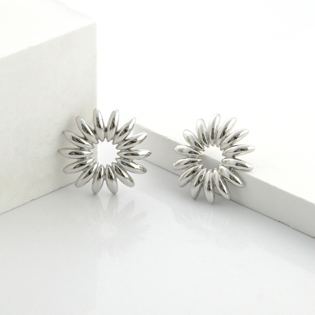 Sterling Silver Sunflower Stud Earrings-2