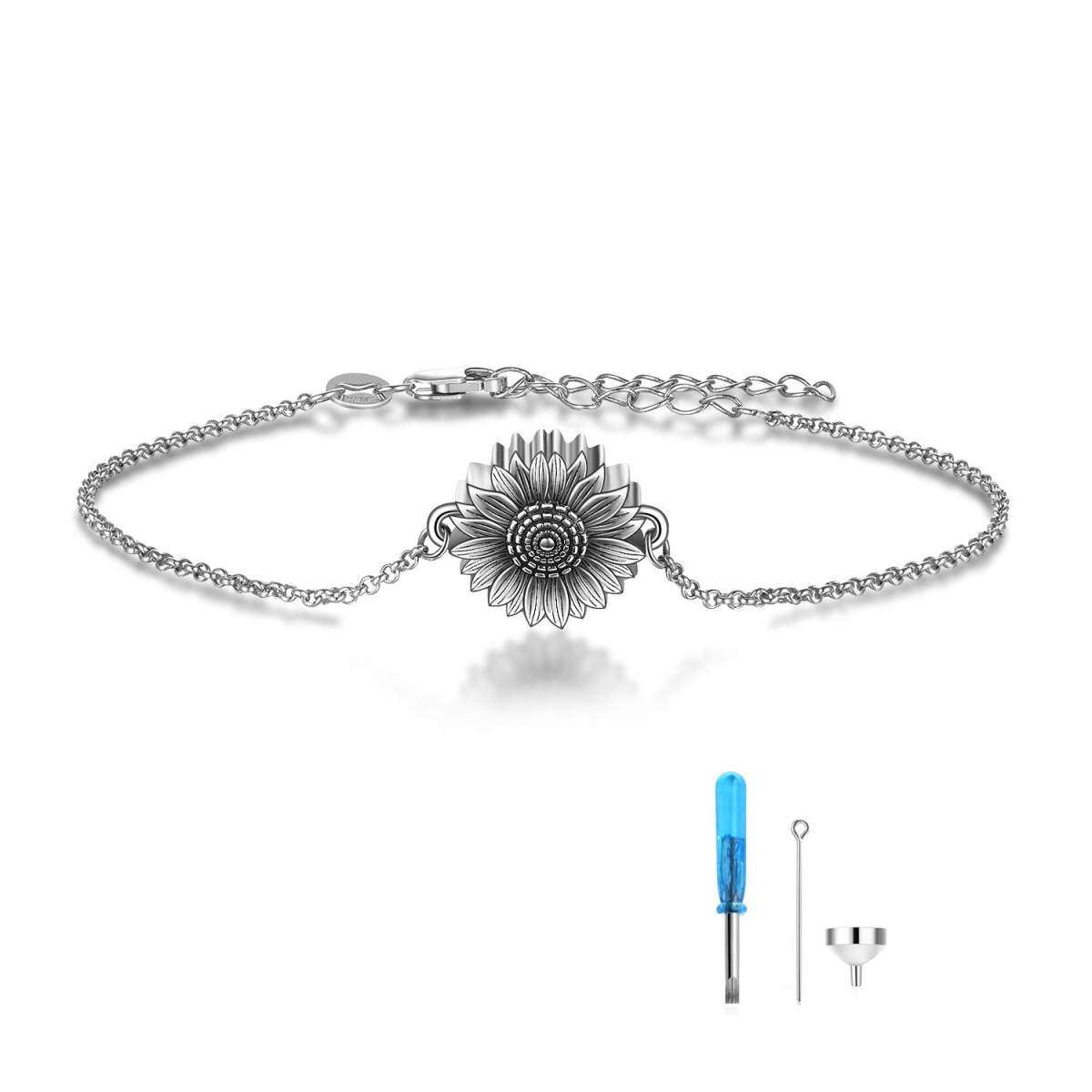 Pulseira de prata esterlina com urna de girassol para cinzas-1