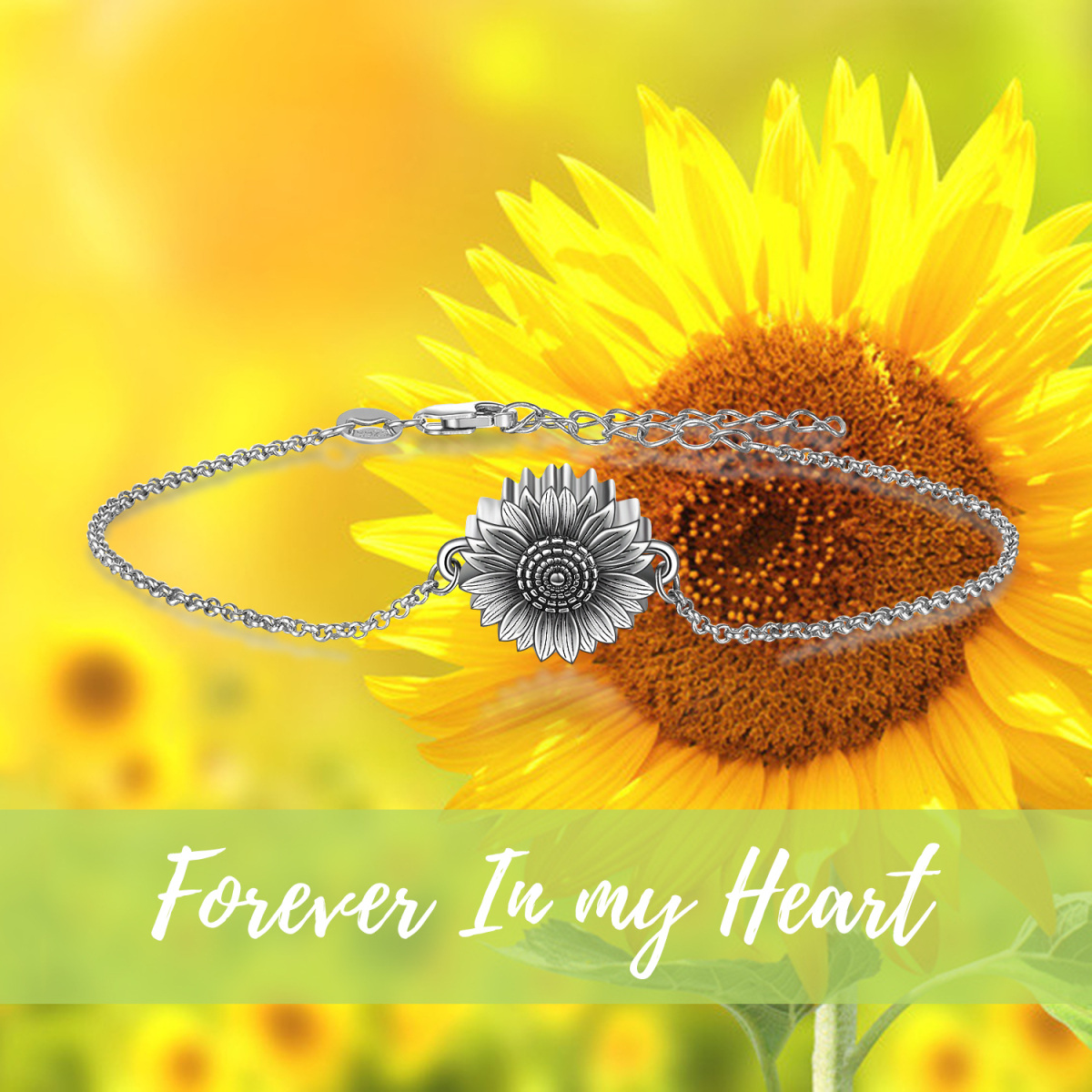 Sterling Silver Sunflower Urn Bracelet for Ashes-3