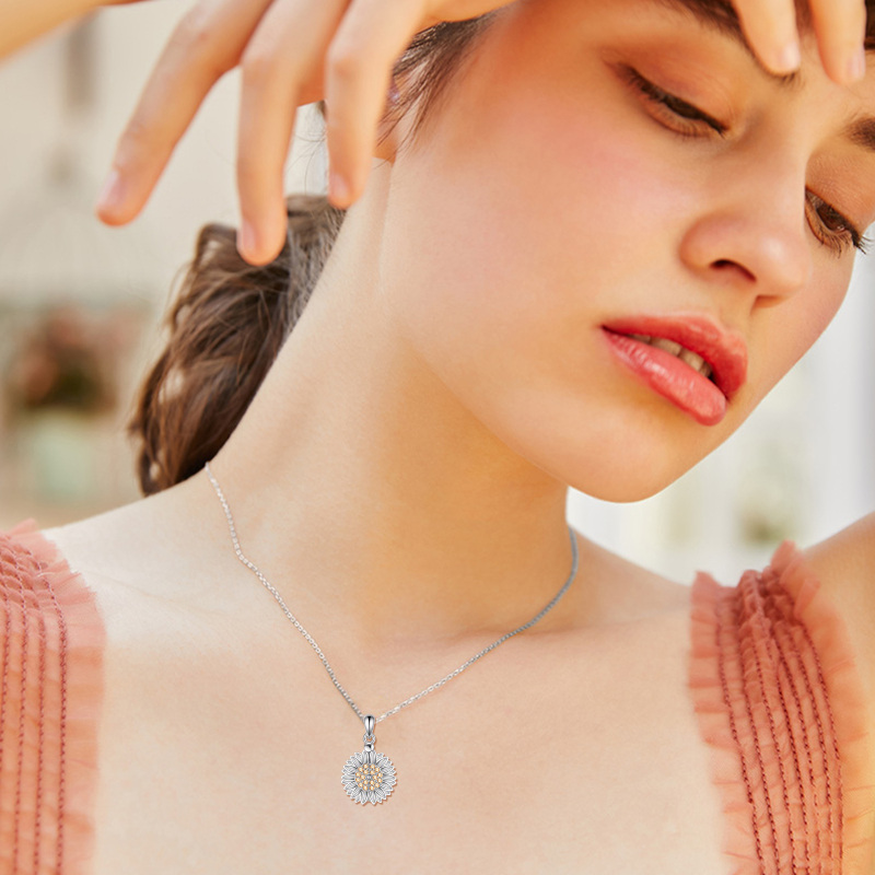 Sterling Silver Cubic Zirconia Sunflower Urn Necklace for Ashes with Engraved Word-2