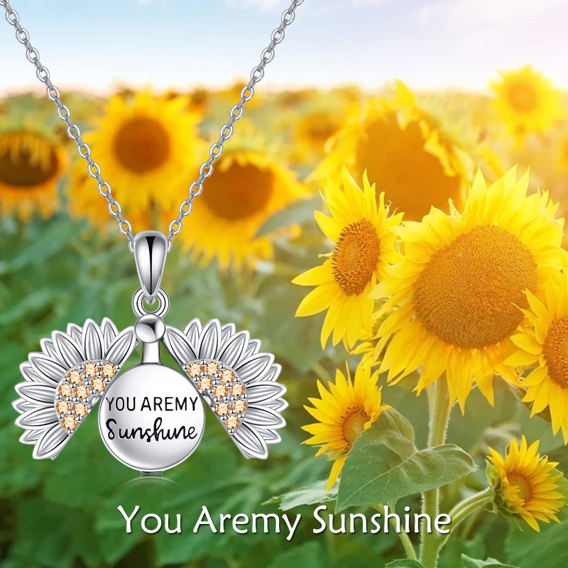 Sterling Silver Cubic Zirconia Sunflower Urn Necklace for Ashes with Engraved Word-3