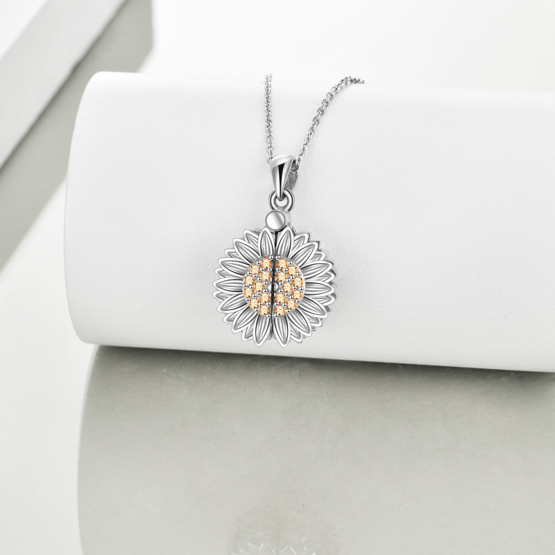 Sterling Silver Cubic Zirconia Sunflower Urn Necklace for Ashes with Engraved Word-4