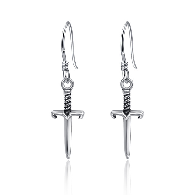 Sterling Silver Sword Drop Earrings-1