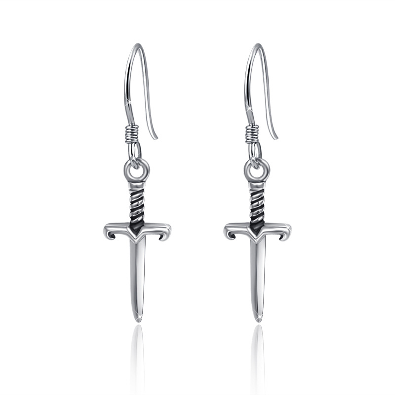 Sterling Silver Sword Drop Earrings-7
