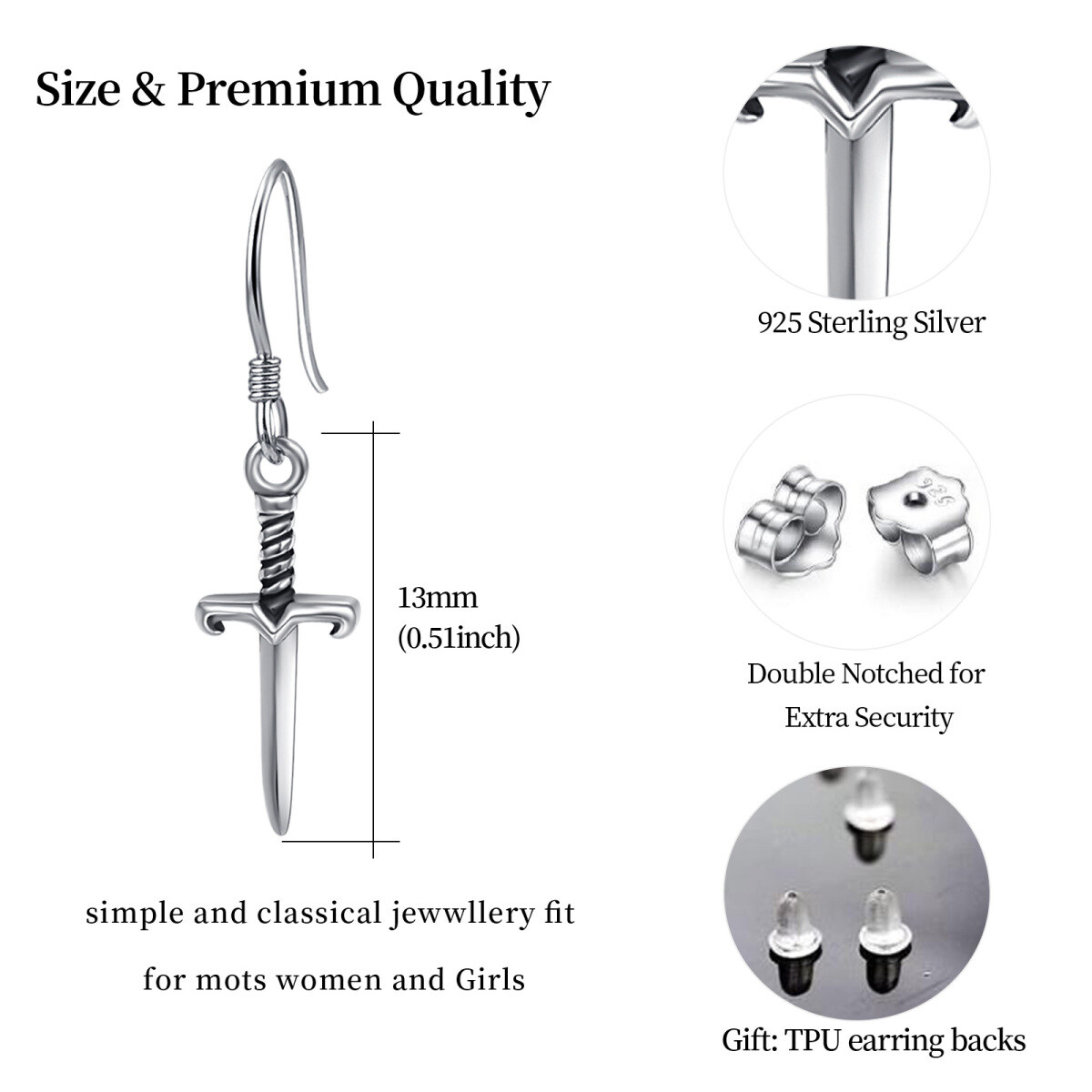 Sterling Silver Sword Drop Earrings-3