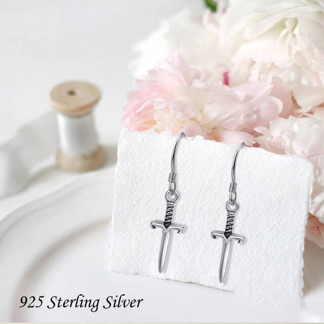 Sterling Silver Sword Drop Earrings-4