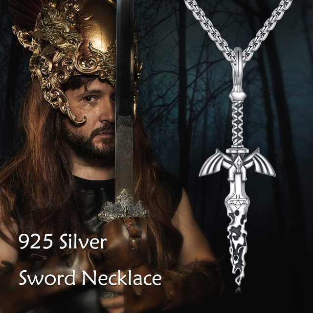 Sterling Silver Sword Pendant Necklace for Men-6