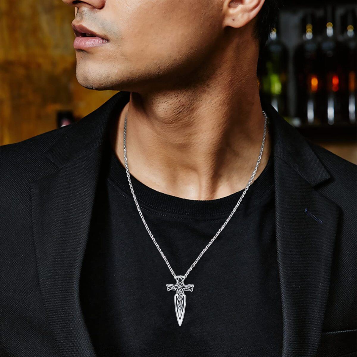 Collier en argent sterling avec pendentif épée pour hommes-2