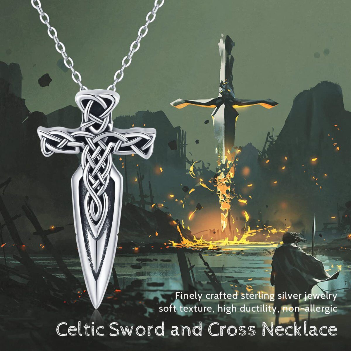 Collier en argent sterling avec pendentif épée pour hommes-6