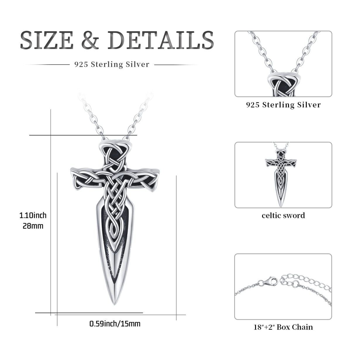 Collier en argent sterling avec pendentif épée pour hommes-7