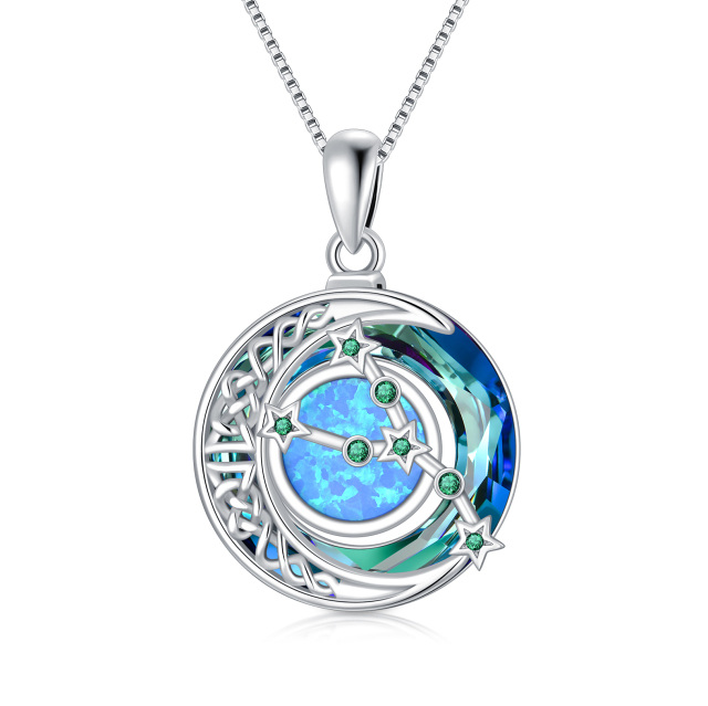 Sterling Silver Taurus Circular Opal With Crystal Pendant Necklace-1