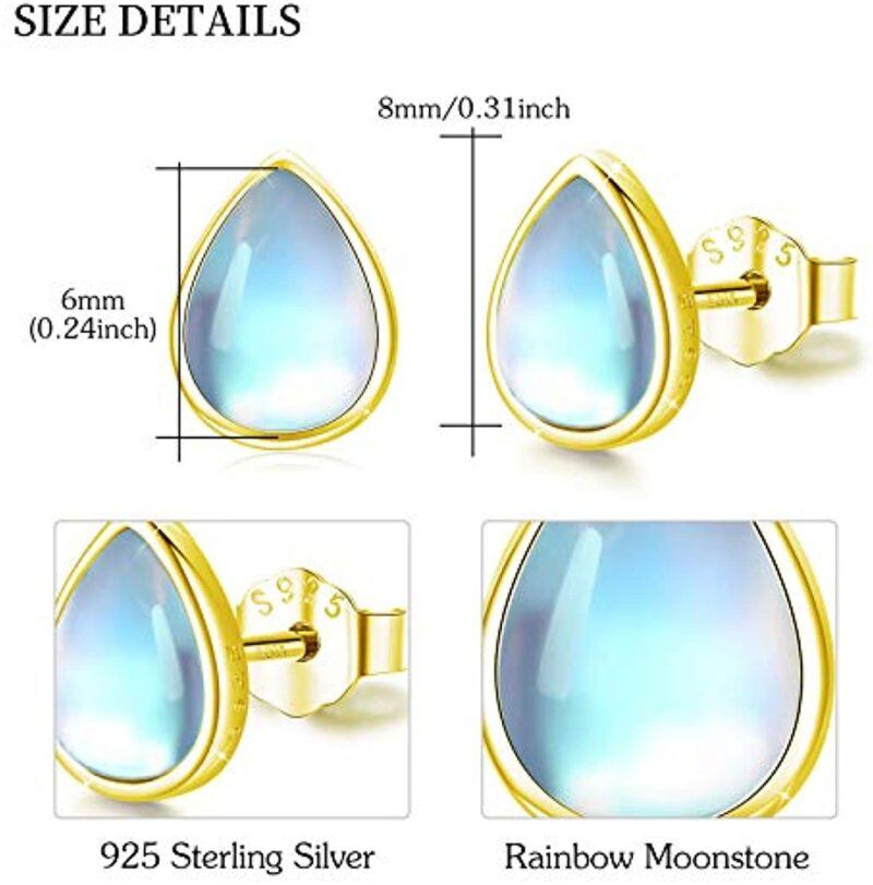 Sterling Silver with Yellow Gold Plated Moonstone Drop Shape Stud Earrings-5