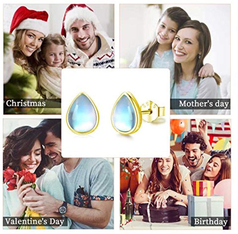 Sterling Silver with Yellow Gold Plated Moonstone Drop Shape Stud Earrings-2