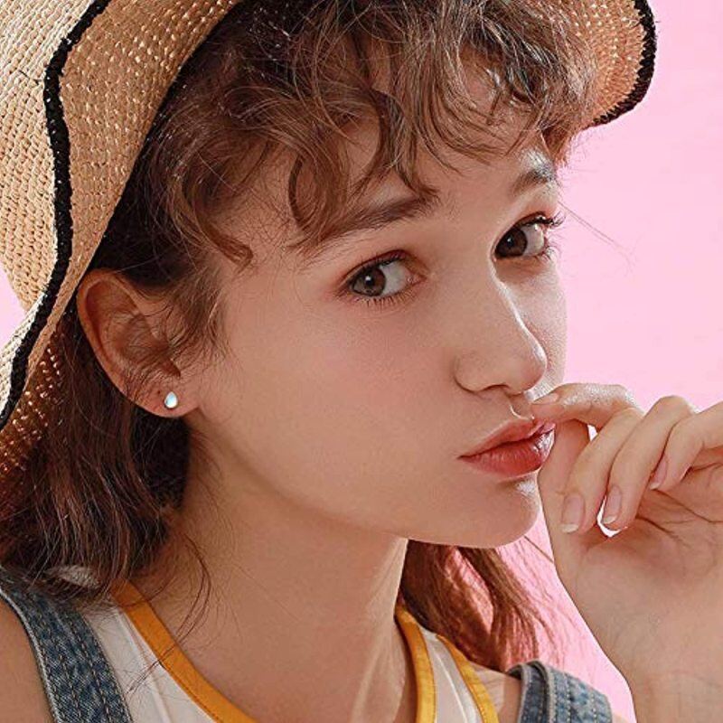 Sterling Silver with Yellow Gold Plated Moonstone Drop Shape Stud Earrings-4