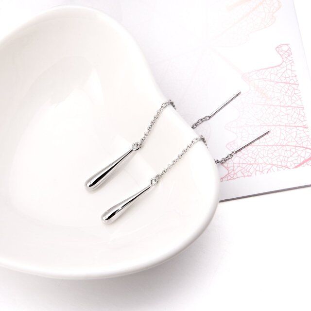 Sterling Zilveren Druppelvormige Dangle Line Drop Oorbellen voor Vrouwen-3