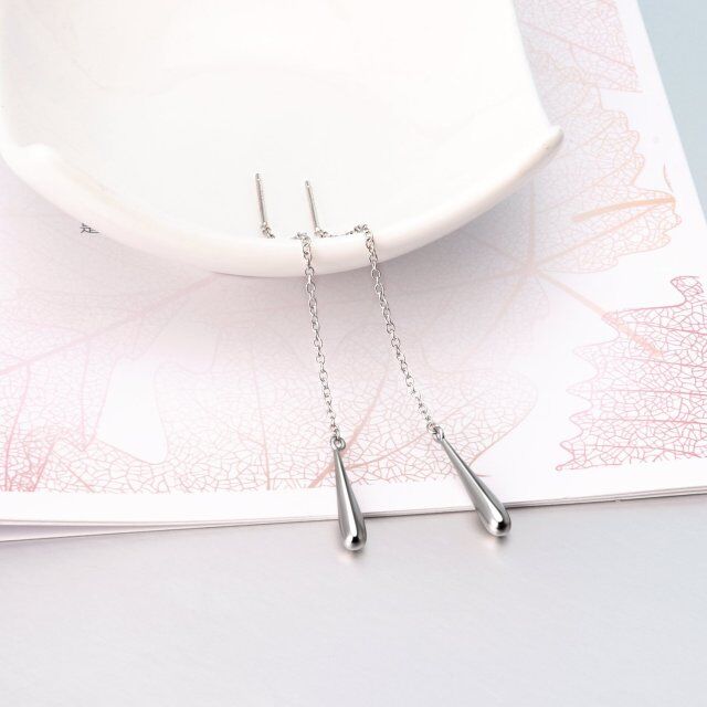 Sterling Zilveren Druppelvormige Dangle Line Drop Oorbellen voor Vrouwen-4