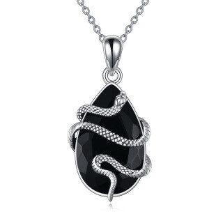 Sterling Silver Teardrop/Pear-shaped Agate Snake Pendant Necklace-36