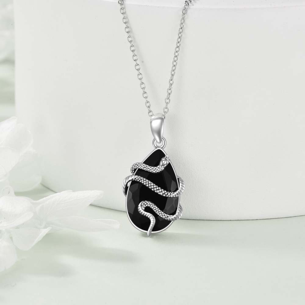 Collana con ciondolo a forma di goccia/pera di agata in argento sterling-3