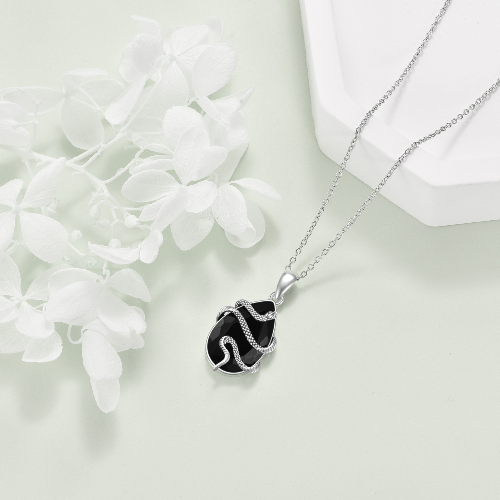 Collana con ciondolo a forma di goccia/pera di agata in argento sterling-4