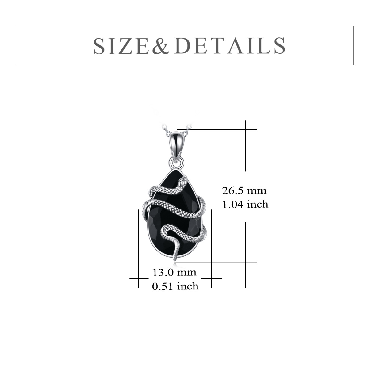 Sterling Silver Teardrop/Pear-shaped Agate Snake Pendant Necklace-5