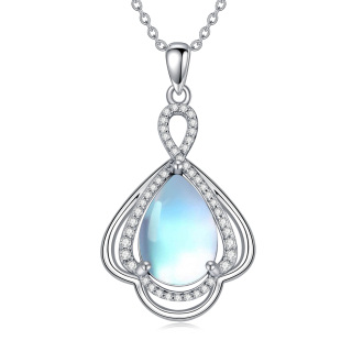 Sterling Silver Teardrop/Pear-shaped Moonstone Drop Shape Pendant Necklace-1