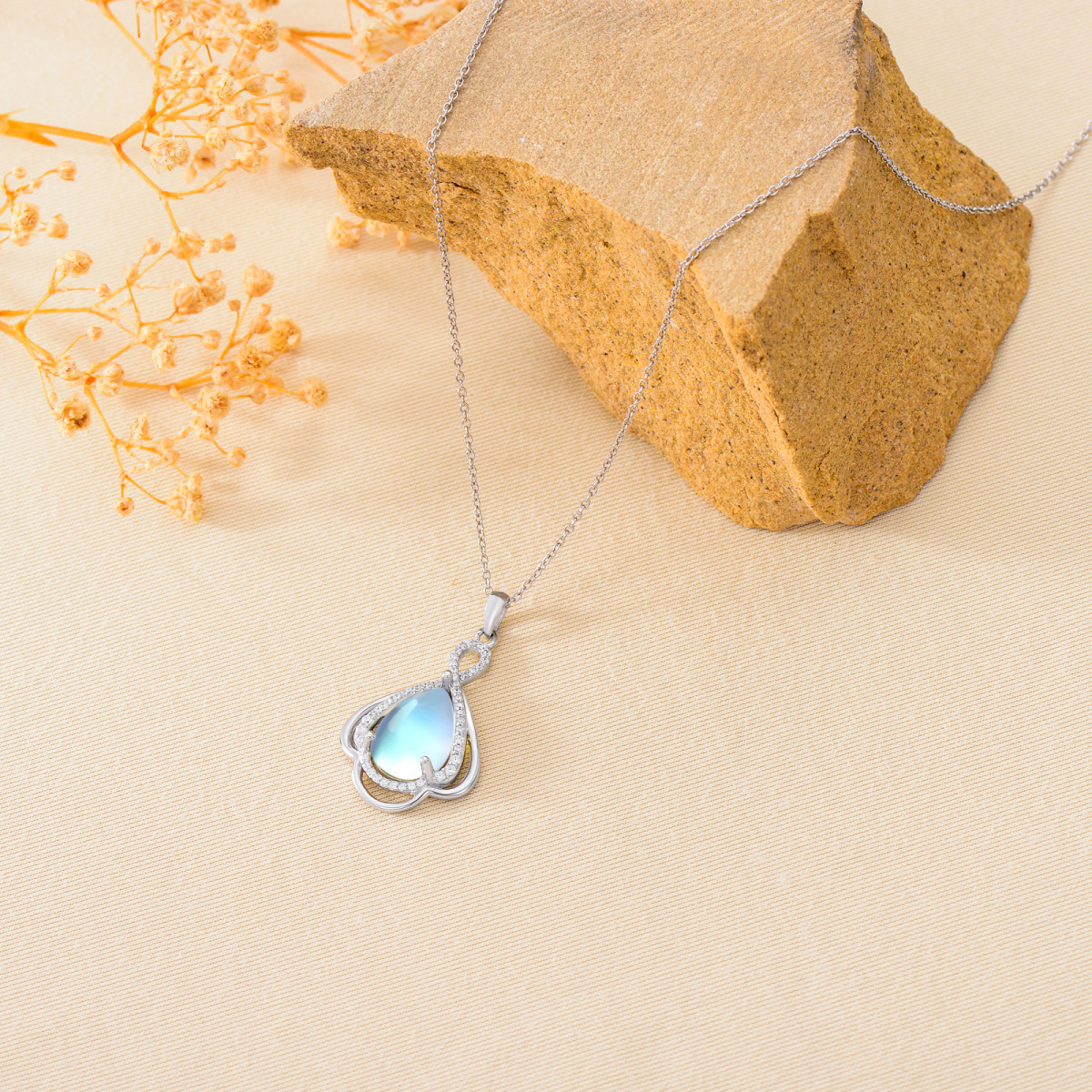 Sterling Silver Teardrop/Pear-shaped Moonstone Drop Shape Pendant Necklace-4