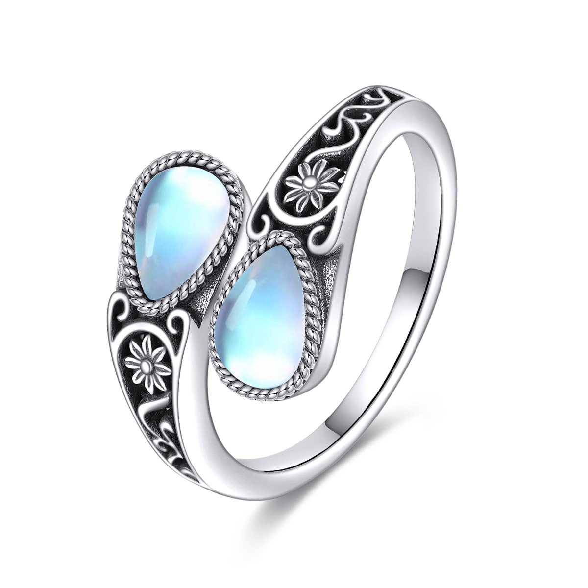 Bague en argent sterling en forme de goutte ou de poire en pierre de lune-1