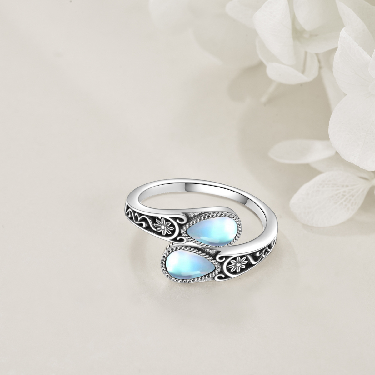 Bague en argent sterling en forme de goutte ou de poire en pierre de lune-3